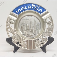 Malaysia Souvenir Plate KL Tower KLCC with Box and Leg Stand / Malaysia Souvenir pewter Plate ( Silv