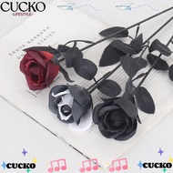 CUCKO Artificial Black Roses Fake Flowers, Black and White Roses Home Decor Cemetery Roses, Long Ste