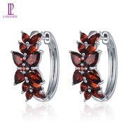 Lohaspie Jewelry Hoop Huggie Earrings Pear Red Natural Gemstone Garnet Solid 925 Sterling Silver Ele