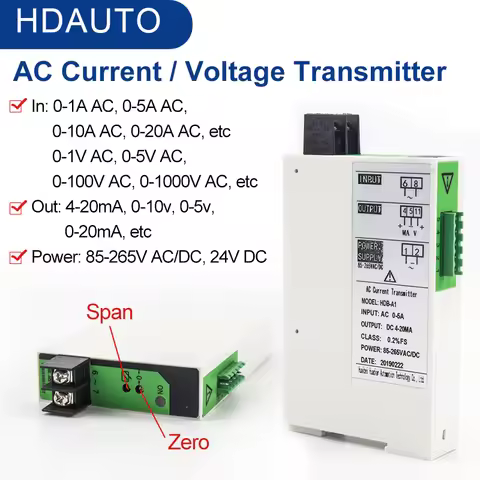 AC Current Transmitters 220VAC Power Supply 1000V AC Voltage Transducer Sensor 0-1A 5A 10A 20A AC 4-