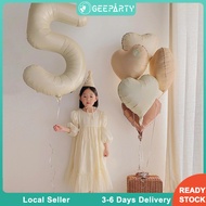 GeeParty 7pcs Cream Heart Balloon Number Foil Balloon 32 Inch for Birthday Party Decorations Supply
