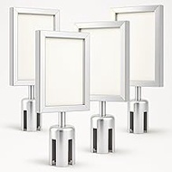 Set of 4 Silver Stanchion Sign Holders โ Strong Iron Vertical Frames 8.5x11 for Durable Event, Queue