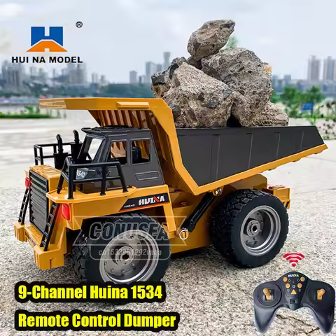 Huina 1534 Rc Truck Tractor 1/18 9Ch 2.4G Remote Control Dump Trucks Electric Engineering Loading Ca