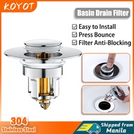 KOYOT 304 Stainless Steel Universal Bathtub Basin Drain Filter Pop-Up Bounce Core Washbasin Hair Fil