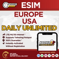 eSIM Europe 40 & USA   Daily Unlimited 1-7 DAYS | eSIM Activated Instantly