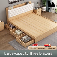 ⚡Leather And Solid Wood Bed Frame Storage Solid Wooden Bed Frame Bed Frame With Mattress Queen and King Size