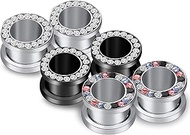 6Pcs Gauges For Ears 4G-00G Stainless Steel Screw Ear Tunnels Plugs Hypoallergenic Ear Stretcher Exp