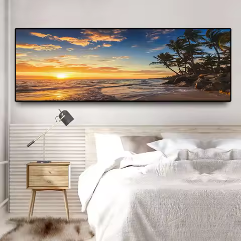 Sunsets Natural Sea Beach Coconut Palm Landscape Wall Art Pictures Painting Wall Art for Living Room