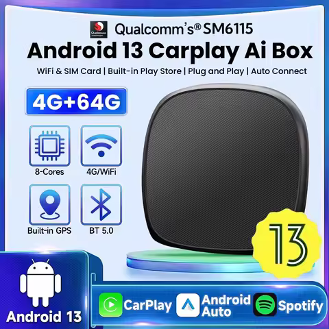 Android 13 Wireless CarPlay Ai Box QCM6115 8Cores Support Netflix&Youtube Built-in GPS 4G LTE SIM Fo