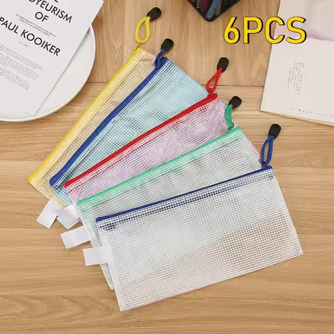 6PCS Stationery Storage Folder File Mesh Zipper Pouch A4 A5 A6 Document Bag Zip File Folders School