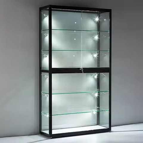 Retail Glass Display Cabinet Wig Display Showcase with LED Light Cheap Smoke Shop Display Showcase