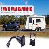 4-Way Flat to 7-way Round Trailer Plug Adapter & Mounting Bracket for RV Campers