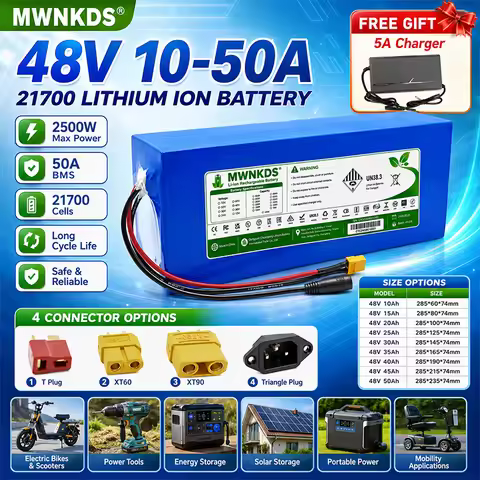 21700 48V lithium-ion battery pack 10Ah 15Ah 20Ah 25Ah 30Ah 35Ah 40Ah 45Ah 50Ah rechargeable battery