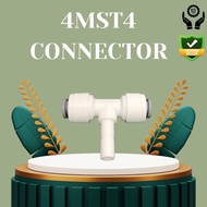 T-Connector for RO Hose Connection: 1/4" Tube OD x 1/4" Tube OD x 1/4" Stem Thread OD, Ideal for RO 