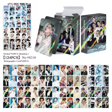 124Pcs SKZOO Stray Kids New Series Stay With Your Wings Flash Card Lomo Cards Stickers Felix HyunJin
