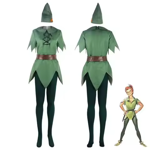 Unisex Peter Pan Cosplay Costume Jumpsuit Complete Accessories Ears Belt Hat Shoes Halloween Party S
