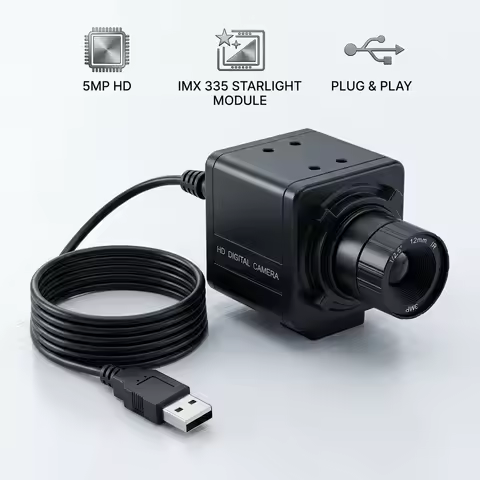 USB Industrial Camera 5MP/1080P IMX335 30fps UVC OTG Mini Webcam 2.8/4/6/8/12/16/25mm CS Lens for Ma