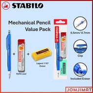 Stabilo 3555 3557 Mechanical Pencil Value Set 0.5mm / 0.7mm Free Refill Lead And Eraser 35553206P2 /