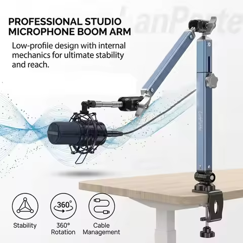 Lanparte Mic Boom Arm Microphone Stand Cable Management for Blue Yeti FIFINE AM8 K669B HyperX QuadCa