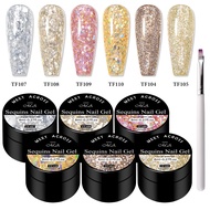 MEET ACROSS | 7pcs Glitter Sequins Gel Nail Polish Set Pink Silver Laser Glitter Semi Permanent Soak