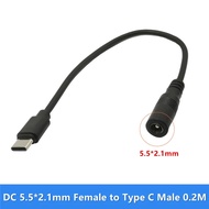 22AWG 0.2m USB 3.1 Type C Male to DC 5.5*2.1mm Female Power Jack Extension Charge Cable Charging Ada