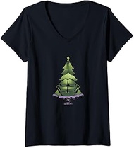 Womens Marvel Christmas Avengers Hulk Tree V-Neck T-Shirt