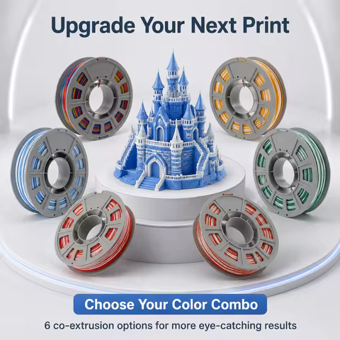 PETG 3D Printer Filament Co-Extrusion 6 Pack 1.75mm 300g x 6 Spools Dual Color Shift 3D Printing Mat