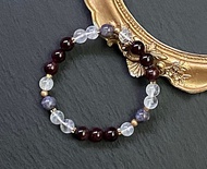 招財守財 提升脈輪能量-血滴堇青石x藍針白水晶x石榴石黃銅手鍊