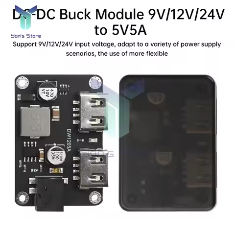9V/12V/24V to 5V 5A charging module DC-DC step-down module car USB charger dual USB output with shel