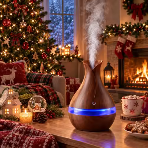 HONSUN Humidifier , Wood Grain Vase-Shaped Cool Mist Ultrasonic Humidifier for Home Bedroom Office, 