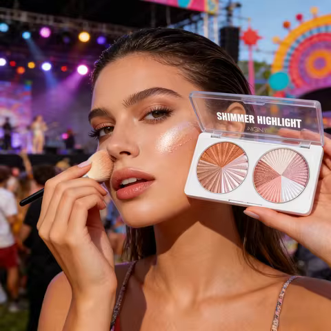 Dual Pan Mixed Highlighter Powder 3D Shimmer Multi Use Contouring Palette for Music Festival Stage G