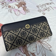 (9.9成新）Tory Burch T Monogram 藍老花 薄長夾 對開長夾 大零錢空間
