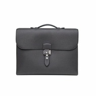 HERMES SacaDepeches公事包37黑色Togo皮Y刻銀扣肩背包