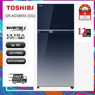 TOSHIBA 610L 2 Door Glass Door Duo Hybrid Inverter Fridge GR-AG58MAGG