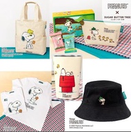 🐧Peanuts x Sugar Butter Tree (史努比糖奶油味/士多啤梨煎餅口味夾心三明治脆餅 12件)+Snoopy原廠小袋套裝/ 史努比手提袋/ 史努比刺繡雙面漁夫帽/ 史努比T 卹 