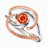 橘色藍寶石二合一戒指套裝 極簡14k金雙色戒指 結婚求婚戒指組合