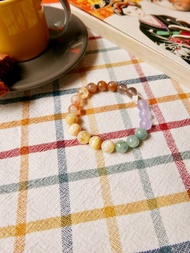 量身訂製/純銀珠/天然石手串/黃歐泊/綠藍晶