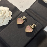 『近全新閒置』Chanel 23P粉色漸層愛心吊墜耳釘 耳環