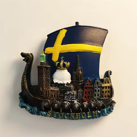 Sweden，Stockholm，Gamla Stan，Sailboat，3D Stereoscopic，Tourism souvenirs，Resin painting，Decoration hom