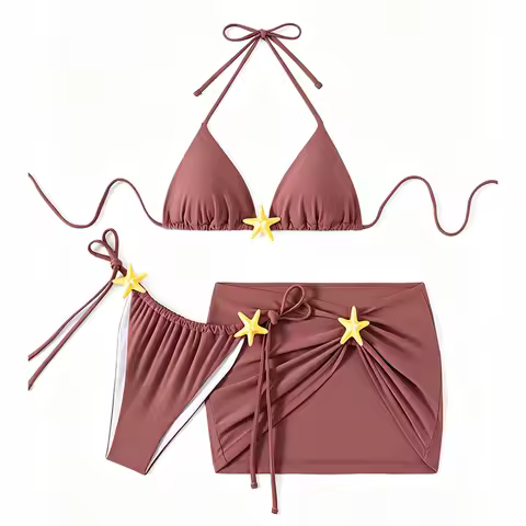 With Skirt Starfish Halter Bikini Female Swimsuit Women Swimwear Three-pieces Bikini Set Padded Bath