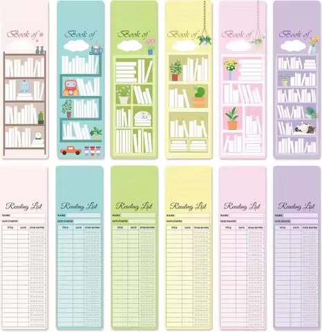 Reading List Bookmark Bookshelf Design Bookmarks 3x8 Inch Personal Libraries Reading Page Cards Book