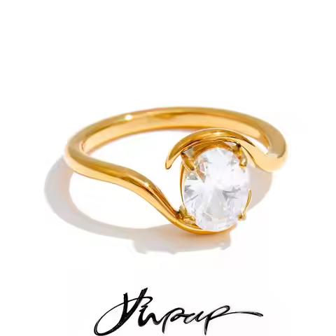 Yhpup Size 678 Shiny Cubic Zirconia Stainless Steel Classic Ring 18K PVD Plated Simple Delicate Fing