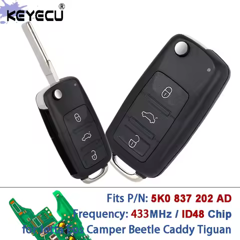 KEYECU P/N: 5K0 837 202 AD 433MHz ID48 Chip Smart Remote Key Fob for Volkswagen Golf Jetta Eos Campe