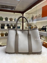 Hermes GP30 花園包 帆布 冰川白布拼馬爾法米色皮  Garden Party Canvas 8L / 8Q Beton x beige marfa