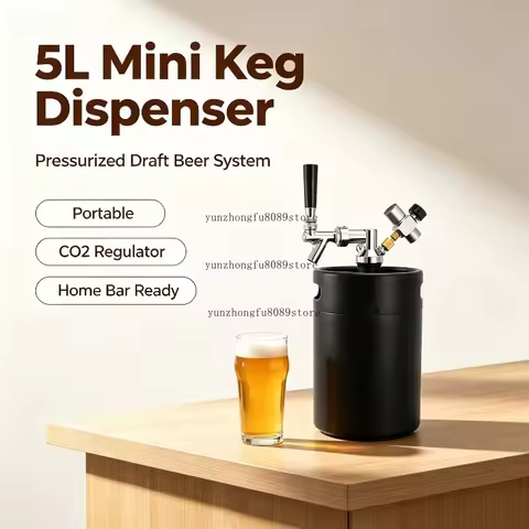 5L Pressurized Mini Keg Growler Dispenser Kit Portable Draft Beer Serving Set With Beer Tap Faucet &