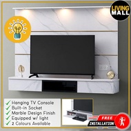 Living Mall Bertha Floating TV Console with light and Socket in 2 Marble Colour