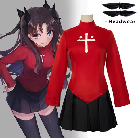 Anime Fate Stay Night Tohsaka Rin Cosplay Costumes Girl Red Shirt Skirt Women Halloween Costumes Dre
