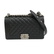 黑色 荔枝紋 牛皮 Boy25 鍊帶 肩背包【CHANEL 香奈兒】 A67086