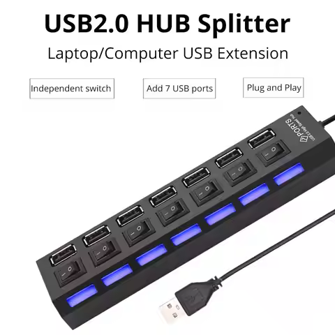 Switch Extension Hub 7-port USB2.0 Hub Computer USB Extension Hub One Drag Seven USB2.0 Splitter PC 
