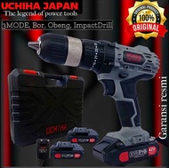 Bor Baterai Cordless Impact Drill Merk Uchiha 13mm Type 42vf 25Torsi Set Koper